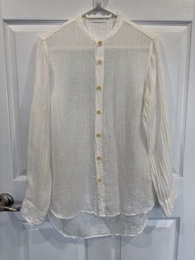 CP Shades Linen Sheer IButton Front Casual Shirt tunic length button cuffs